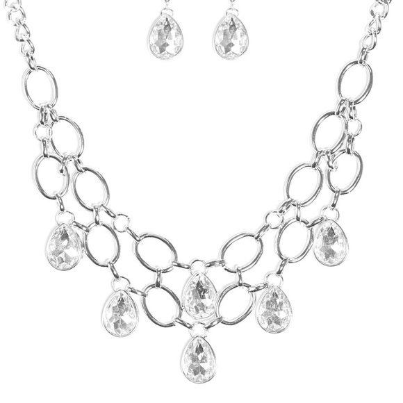 NWT silver diamond tear necklace and earring set - Picture 1 of 2